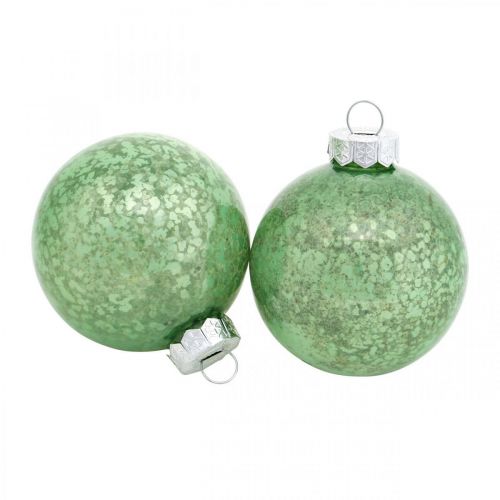 Floristik24 Julekule, juletrepynt, glassball grønn marmorert H6,5cm Ø6cm ekte glass 24stk