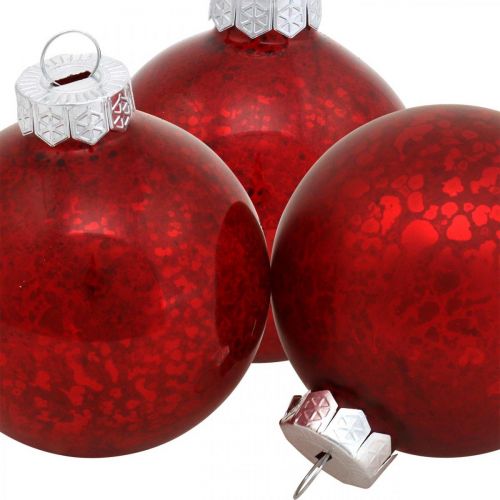 gjenstander Juletrekule, trevedheng, julekule rødmarmorert H6,5cm Ø6cm ekte glass 24stk