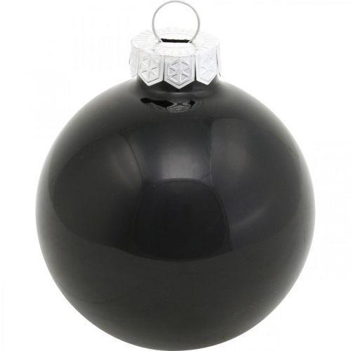 gjenstander Juletrekuler, trevedheng, glassballer svart H6,5cm Ø6cm ekte glass 24stk