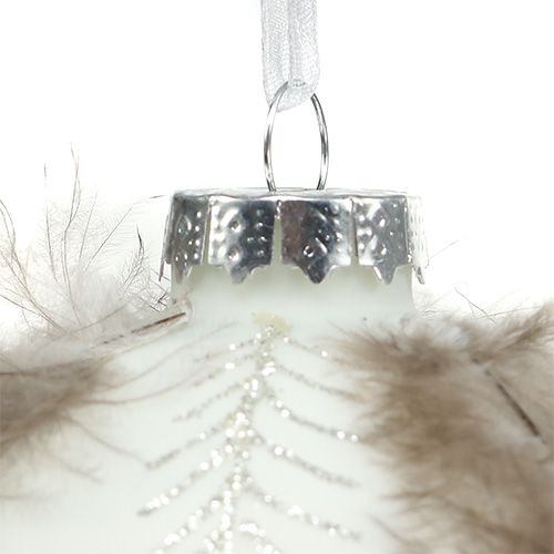 Floristik24 Julekule med fjærdekorasjon hvit Ø8cm 4stk