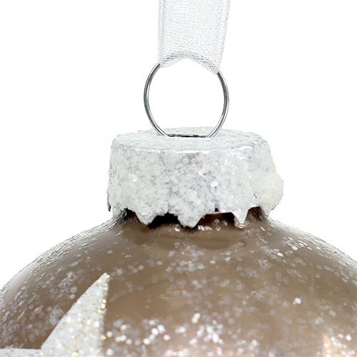 Floristik24 Julekule glass med stjernemønster lys brun Ø6cm 6stk