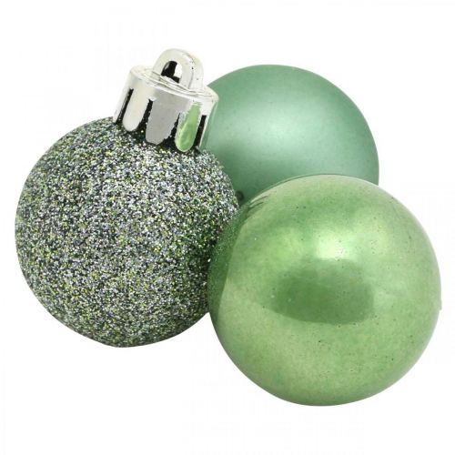 Floristik24 Trekuleblanding, mini julekule, adventspynt grønn Ø2,5cm plast 14stk
