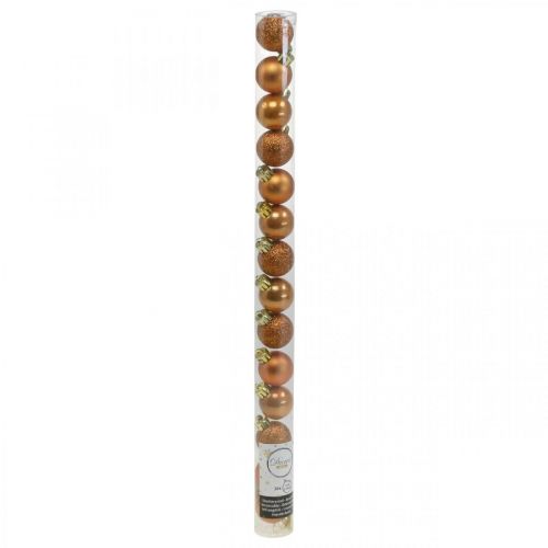 Floristik24 Mini juletreball, trepyntblanding, julekule oransje Ø2,5cm plast 14stk