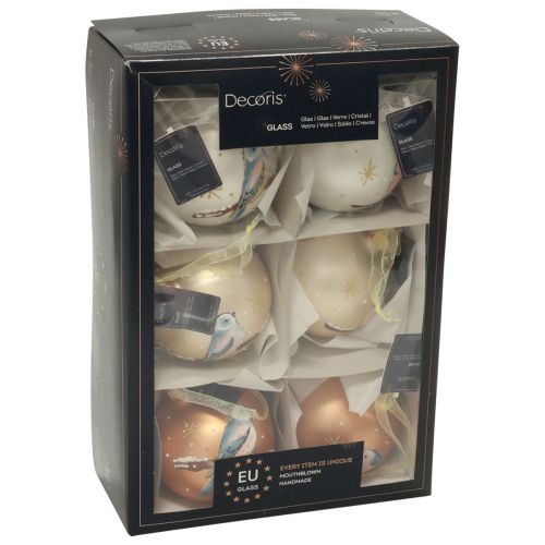 Floristik24 Julekuler glass Juletreball fugl vinter Ø8cm 6stk