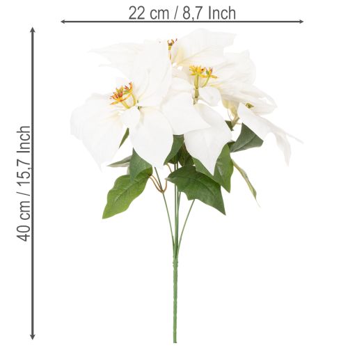 Kunstig julestjerne, hvit, storblomstret, dekorativ plante, 40 cm | Floristik24.no