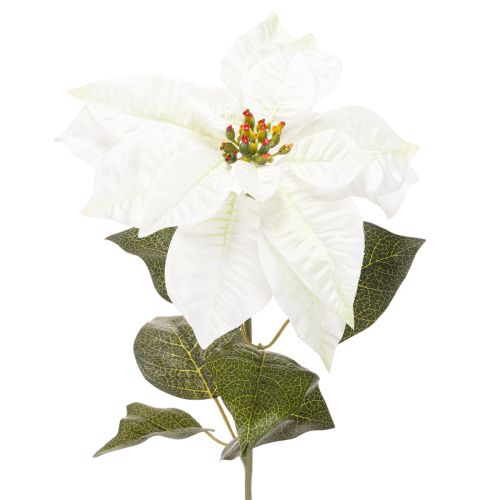 Kunstig hvit julestjerne, stor blomstrende grendekorasjon, 65 cm, 2 stk.