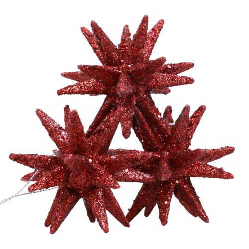 Floristik24 Julestjerne julepynt rød glitter Ø7cm 6 stk