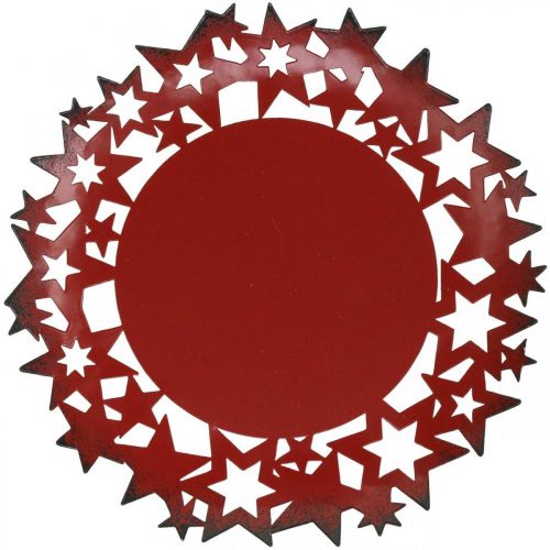 gjenstander Juletallerken dekorativ metallplate med stjerner rød Ø34cm