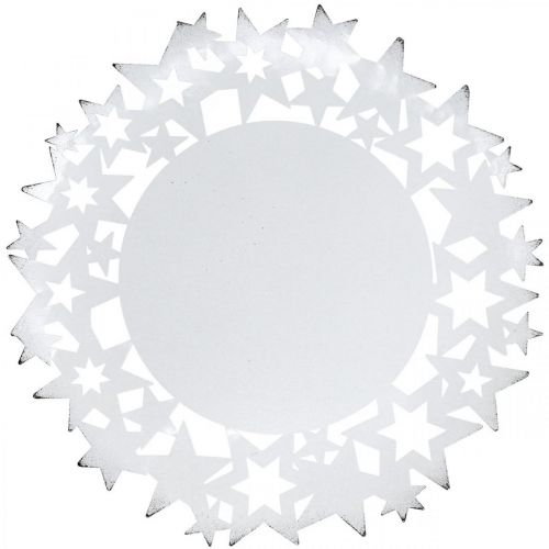 gjenstander Juletallerken metall dekorativ tallerken med stjerner hvit Ø34cm