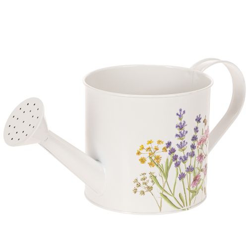 Hvit metallvannkanne med blomstermotiv, 13,5 cm, dekorativ blomsterpotte kjøpe | Floristik24.no