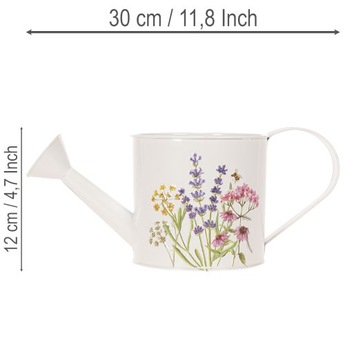 Hvit metallvannkanne med blomstermotiv, 13,5 cm, dekorativ blomsterpotte | Floristik24.no