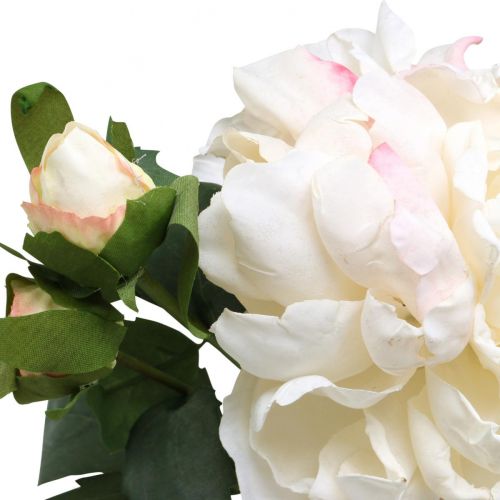 gjenstander Hvite roser kunstrose stor med tre knopper 57cm
