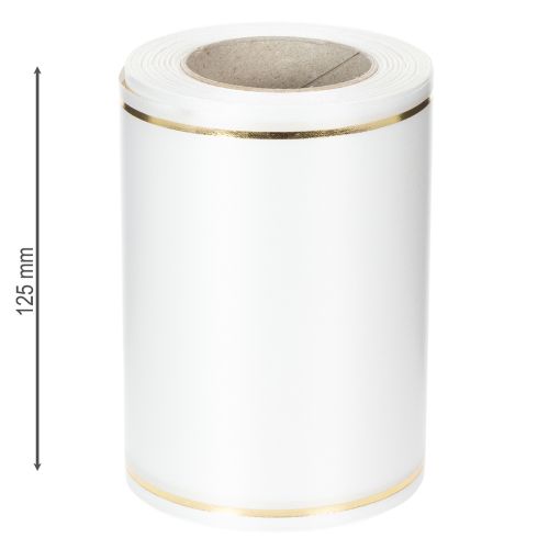 gjenstander Hvitt kransbånd med gullkant for datautskrift, satengbånd, vanntett, 25m x 125mm