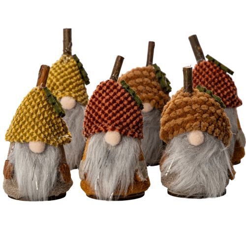 Gnomfigursett med strikket lue og eikenøtt, 10 cm, 6 deler