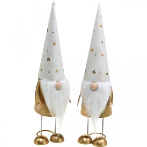 Floristik24 Gnome dekorasjonsfigur jul hvit, gull 6,5 cm H28cm 2stk