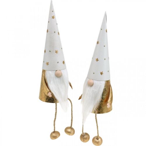 gjenstander Gnome juledeco figur hvit, gull Ø6,5cm H22cm 2stk