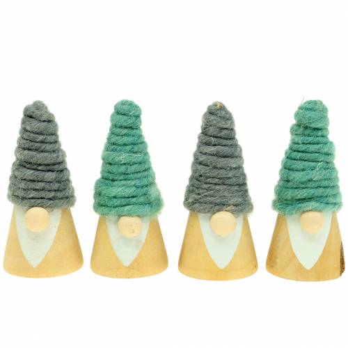 Julepynt trefigur gnome med ullhatt 7cm 8stk