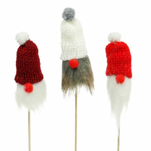 gjenstander Gnome å feste med strikket lue rød, hvit, grå 11–13cm L34–35,5cm 12stk