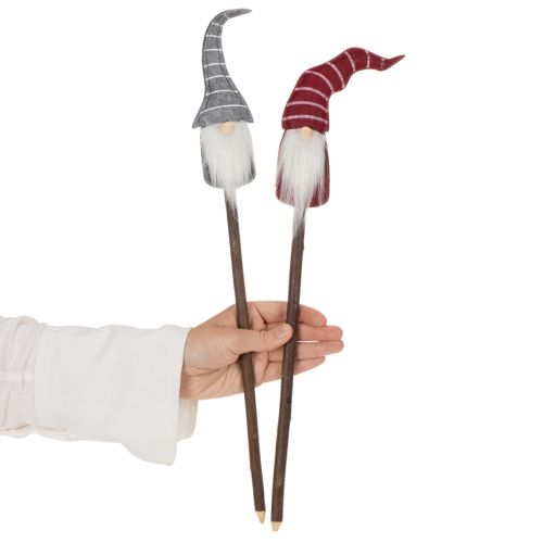 Gnome-dekorasjonsfigur med stripete hatt på trepinne, 46 cm, 6 deler | Floristik24.no