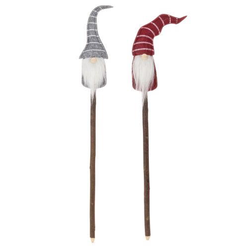 Gnome-dekorasjonsfigur med stripete hatt på trepinne, 46 cm, 6 deler | Floristik24.no