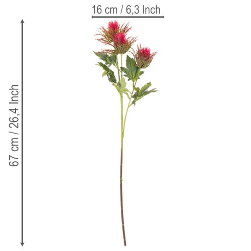 Kunstig rød tistelgren til dekorasjon, 67 cm, 3 stk. | Floristik24.no
