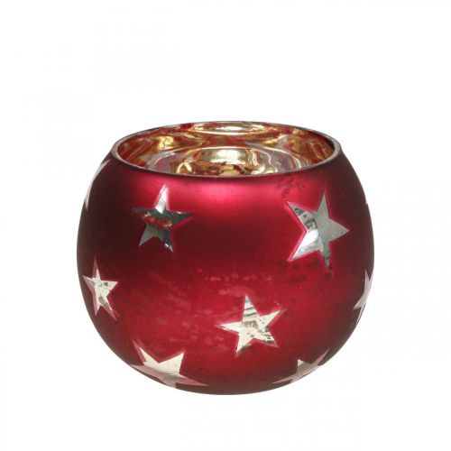 Floristik24 Lyktglass telysglass med stjerner rød Ø9cm H7cm