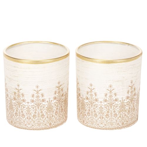 Telysholder i glass med blomstermønster, Ø8 cm H9 cm, 2 stk. kjøpe | Floristik24.no