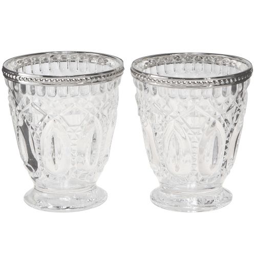 Floristik24 Lyktglass med metallkant klar Ø9cm H10,5cm 6 stk