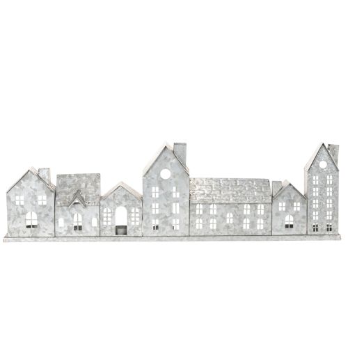 Dekorativ rekke med hus med telysholdere, adventsdekorasjon, 68 cm
