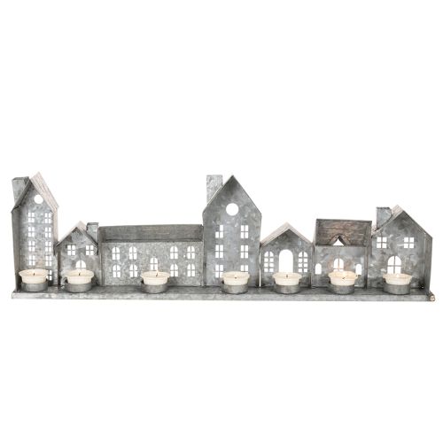 Dekorativ rekke med hus med telysholdere, adventsdekorasjon, 68 cm | Floristik24.no