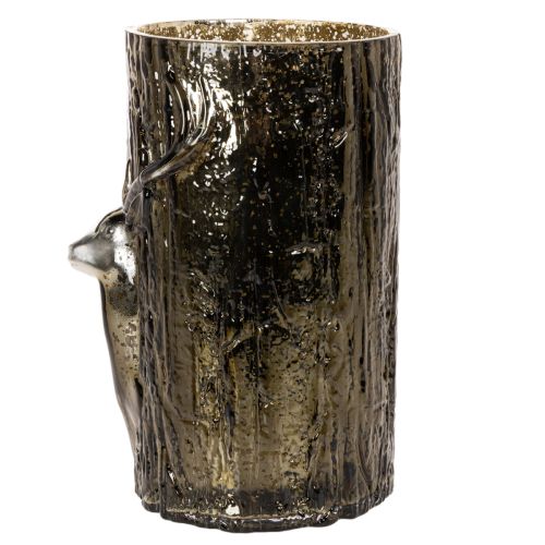 Telysholder i glass med hjortehode og trerelieffer, vinterdekorasjon, 26 cm | Floristik24.no