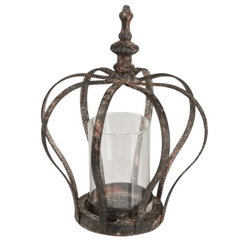 gjenstander Lanterne Krone Brun Rust Med Lys Glass Ø14cm H18cm