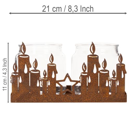 Metalllykt med glassinnsats, rusten metalloverflate, dekorativ lysholder, 21,5 cm | Floristik24.no