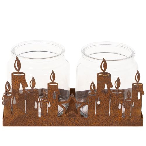 Metalllykt med glassinnsats, rusten metalloverflate, dekorativ lysholder, 21,5 cm | Floristik24.no
