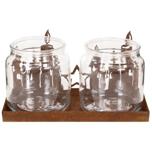 Metalllykt med glassinnsats, rusten metalloverflate, dekorativ lysholder, 21,5 cm | Floristik24.no