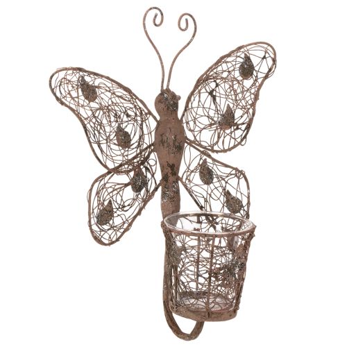 Metalllykt, veggdekorasjon, sommerfugl, rustfinish, 36,5 cm