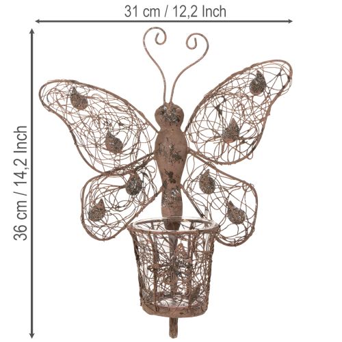 Metalllykt, veggdekorasjon, sommerfugl, rustfinish, 36,5 cm | Floristik24.no