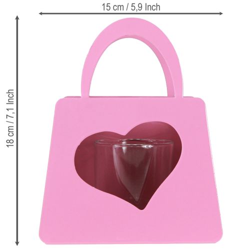 gjenstander Lykt i metall med glassinnsats, rosa, H18 cm, 2 stk.