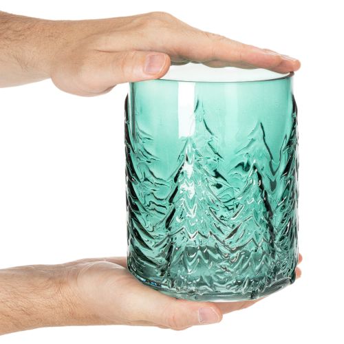 Telysholder i glass med grantrær i relieff, juledekorasjon, 16 cm | Floristik24.no