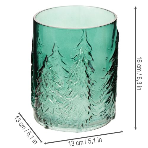 Telysholder i glass med grantrær i relieff, juledekorasjon, 16 cm | Floristik24.no