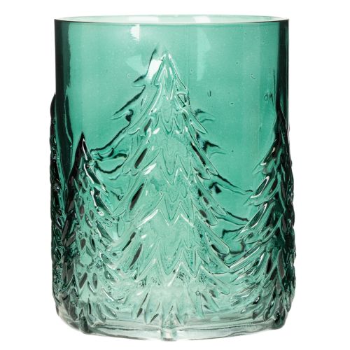 Telysholder i glass med grantrær i relieff, juledekorasjon, 16 cm | Floristik24.no