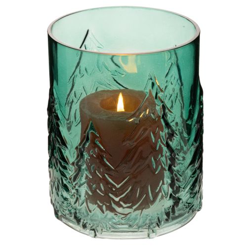 Telysholder i glass med grantrær i relieff, juledekorasjon, 16 cm | Floristik24.no