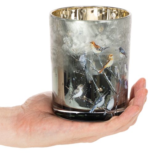 Lysestake med fugler, vinterdesign, blank, 12 cm | Floristik24.no