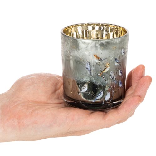 Telysholder i glass med fugle- og snøfnuggmotiv, 8 cm, 2 stk. | Floristik24.no