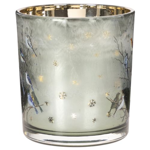 Telysholder i glass med fugle- og snøfnuggmotiv, 8 cm, 2 stk. | Floristik24.no