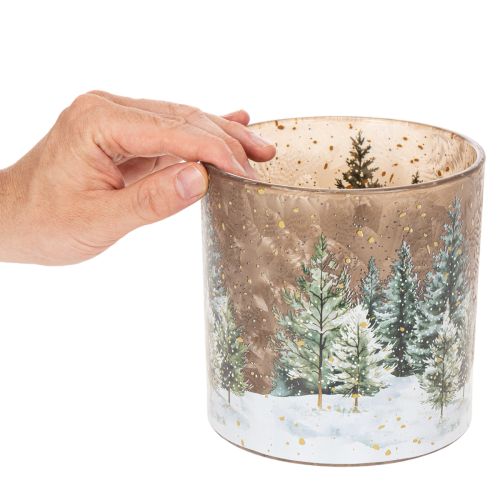 Telysholder i glass med granskogmotiv, vinterdekorasjon, 15 cm | Floristik24.no