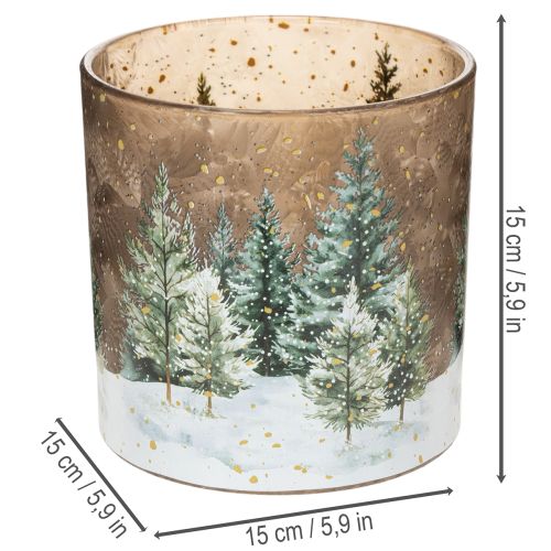 Telysholder i glass med granskogmotiv, vinterdekorasjon, 15 cm | Floristik24.no