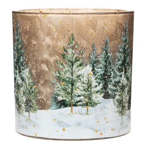 Telysholder i glass med granskogmotiv, vinterdekorasjon, 15 cm | Floristik24.no