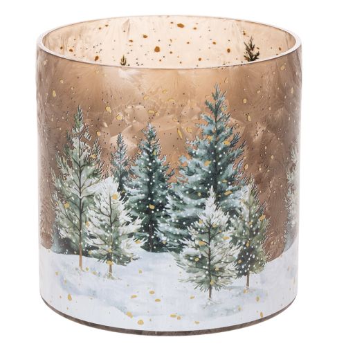 Telysholder i glass med vinterskog i snø, juledekorasjon, 20 cm kjøpe | Floristik24.no