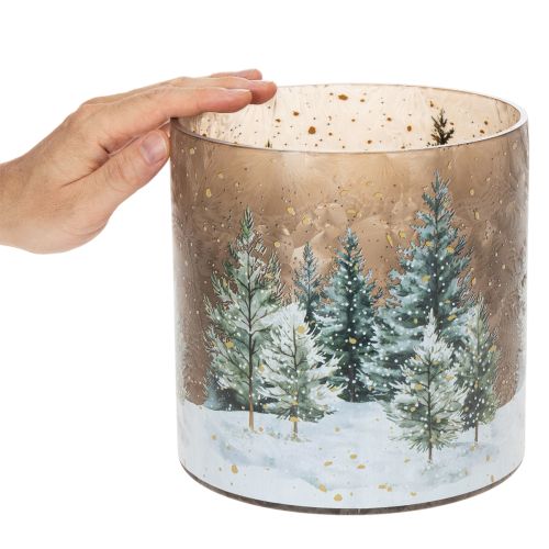 Telysholder i glass med vinterskog i snø, juledekorasjon, 20 cm | Floristik24.no